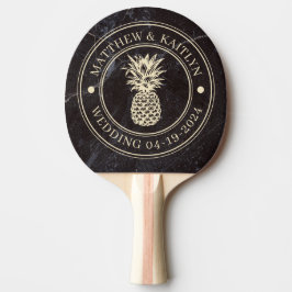 Raquete De Ping Pong Modest Dark Stone Pineapple Wedding Crest & Names