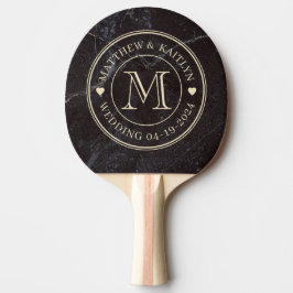 Raquete De Ping Pong Modest Dark Stone Wedding Monogram Heart
