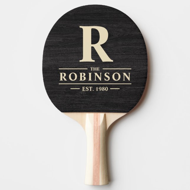 Raquete De Ping Pong Modest Dark Wood Family Name & Initial  (Frente)