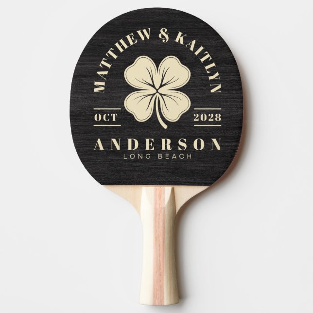 Raquete De Ping Pong Modest Dark Wood Irish Lucky Clover Wedding Crest (Frente)