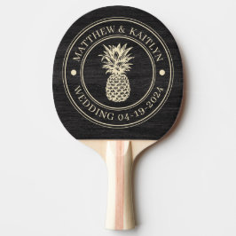 Raquete De Ping Pong Modest Dark Wood Pineapple Wedding Crest & Names