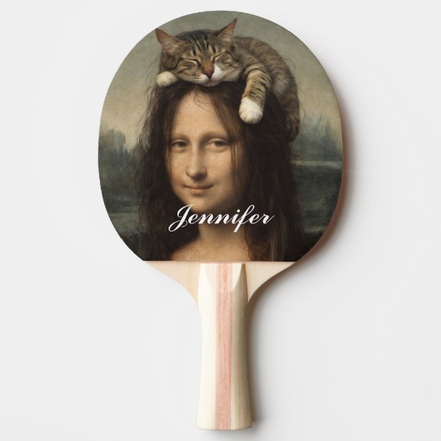 Raquete De Ping Pong Mona Lisa Com Gato Adormecido (Frente)