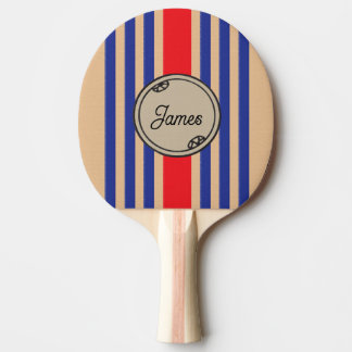 Raquete De Ping Pong Monogram Border Custom First Name Sporty Stripes