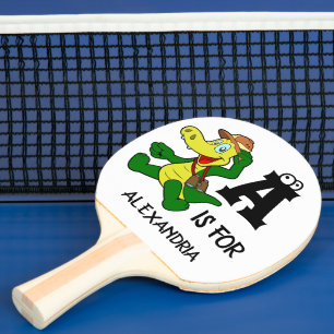 Raquete De Ping Pong Monograma A personalizado é para o réptil engraçad