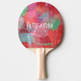 Raquete De Ping Pong Monograma abstrato rosa vermelho feminino bonito