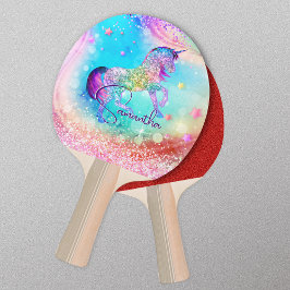 Raquete De Ping Pong Monograma aqua branco de unicórnio rosa brilhante