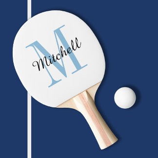 Raquete De Ping Pong Monograma Azul e Nome Personalizado