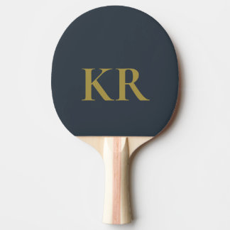 Raquete De Ping Pong Monograma Azul Marinho Dourado Inicial Minimalista