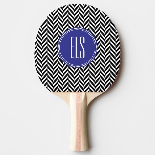 Raquete De Ping Pong Monograma Black Herringbone Ping Pong Paddle (Frente)