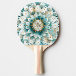 Raquete De Ping Pong Monograma Blue Teal Dourado Mandala