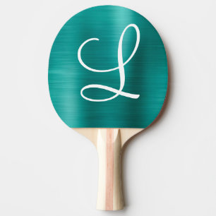 Raquete De Ping Pong Monograma branco de metal escovado com chic teal