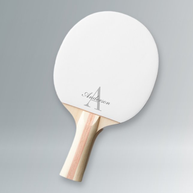 Raquete De Ping Pong Monograma branco e Cinza elegante (Criador carregado)