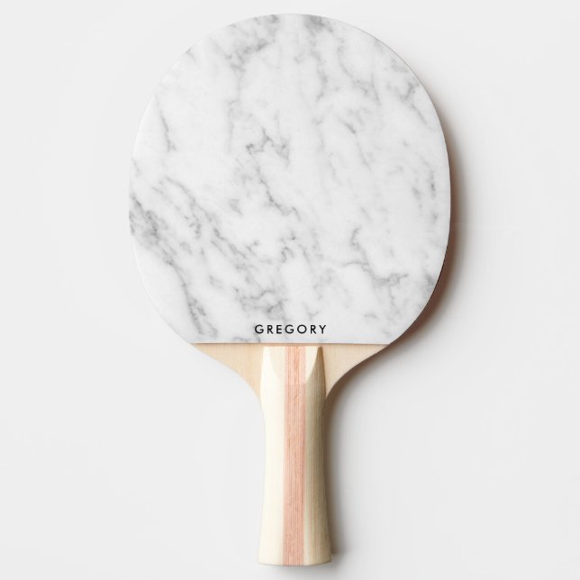 Raquete De Ping Pong Monograma branco e cinza personalizado (Frente)