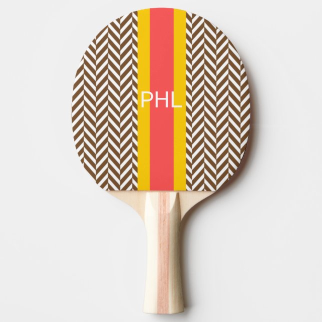 Raquete De Ping Pong Monograma Brown Herringbone Ping Pong Paddle (Frente)