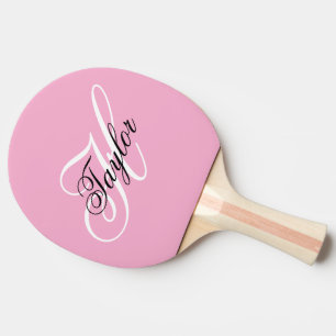 Raquete De Ping Pong Monograma Chique Preto e Branco Rosa