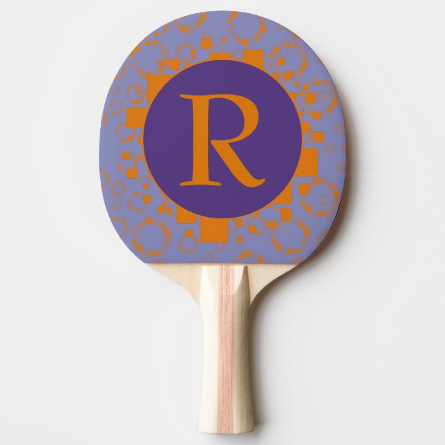 Raquete De Ping Pong Monograma Círculos Púrpura Laranja Inicial (Frente)
