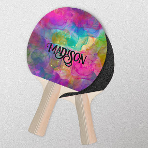 Raquete De Ping Pong Monograma colorido de mármore elegante
