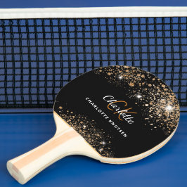 Raquete De Ping Pong Monograma com dourado preto - brilho