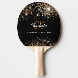 Raquete De Ping Pong Monograma com dourado preto - brilho