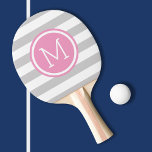 Raquete De Ping Pong Monograma das cinzas e das fitas de pré-disquete c<br><div class="desc">Pás de pingue-pongue impressas personalizadas com um padrão listrado de pré-disquete. Personalize-o com o seu monograma inicial ou outro texto personalizado num quadro de círculo chic. Clique em Personalizar para alterar as fontes ou adicionar seu próprio texto e imagens para criar um único tipo de design.</div>