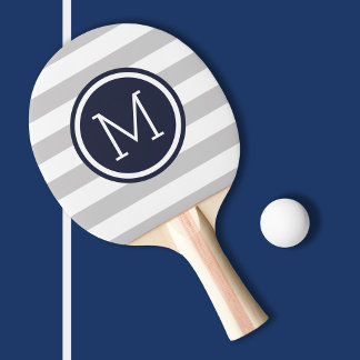 Raquete De Ping Pong Monograma das tiras de pré-disquete de cinza e Mar