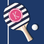 Raquete De Ping Pong Monograma das tiras de pré-disquete de marinho e r<br><div class="desc">Pás de pingue-pongue impressas personalizadas com um padrão listrado de pré-disquete. Personalize-o com o seu monograma inicial ou outro texto personalizado num quadro de círculo chic. Clique em Personalizar para alterar as fontes ou adicionar seu próprio texto e imagens para criar um único tipo de design.</div>