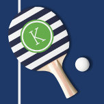 Raquete De Ping Pong Monograma das tiras de pré-disquete marinho e verd<br><div class="desc">Pás de pingue-pongue impressas personalizadas com um padrão listrado de pré-disquete. Personalize-o com o seu monograma inicial ou outro texto personalizado num quadro de círculo chic. Clique em Personalizar para alterar as fontes ou adicionar seu próprio texto e imagens para criar um único tipo de design.</div>