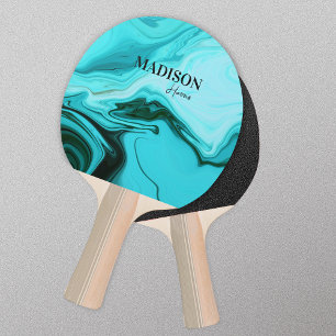 Raquete De Ping Pong Monograma de arte mármore azul-clara