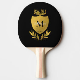Raquete De Ping Pong Monograma de blindagem Real Black & Dourada