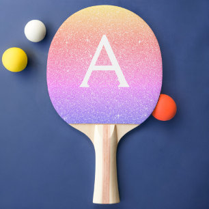 Raquete De Ping Pong Monograma de Brilho Dourado roxo e brilho cor-de-r