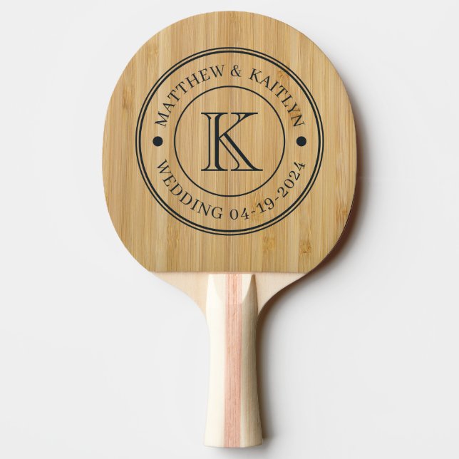 Raquete De Ping Pong Monograma de Casamento Bambu Escuro (Verso)