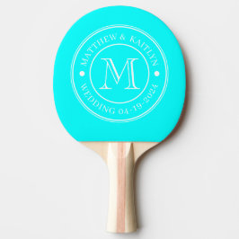 Raquete De Ping Pong Monograma de Casamento Ciano Retro Elétrico