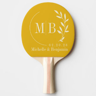 Raquete De Ping Pong Monograma de Casamento com Folha de Girassol ao So