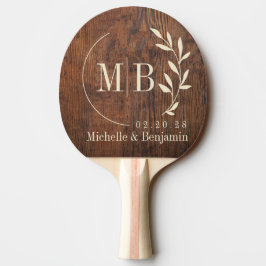 Raquete De Ping Pong Monograma de Casamento com Folha de Madeira de Noz