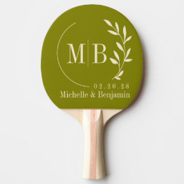 Raquete De Ping Pong Monograma de Casamento com Folha de Oliva Quente d