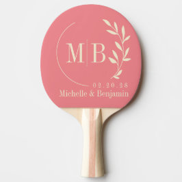Raquete De Ping Pong Monograma de Casamento com Folha de Pêssego de Mea