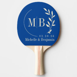 Raquete De Ping Pong Monograma de Casamento com Folha Real de Meados do