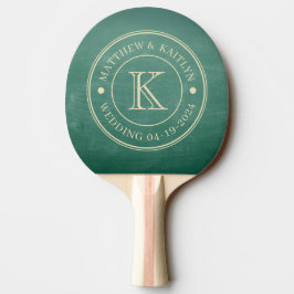 Raquete De Ping Pong Monograma de Casamento com Quadro Negro Verde