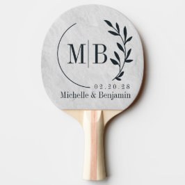 Raquete De Ping Pong Monograma de Casamento em Folha de Pedra de Mármor