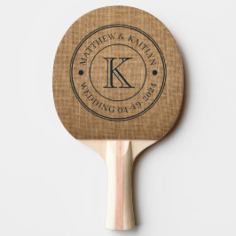 Raquete De Ping Pong Monograma de Casamento em Lona Marrom
