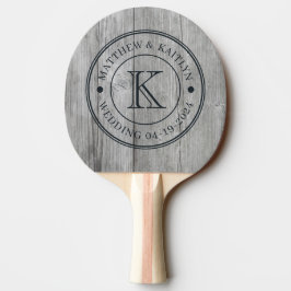 Raquete De Ping Pong Monograma de Casamento em Madeira Cinza