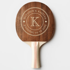 Raquete De Ping Pong Monograma de Casamento em Madeira de Noz Rústica