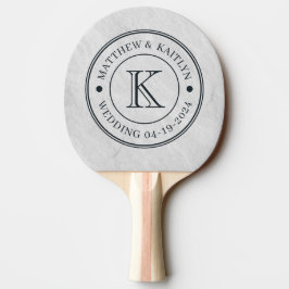 Raquete De Ping Pong Monograma de Casamento em Pedra de Mármore Branco