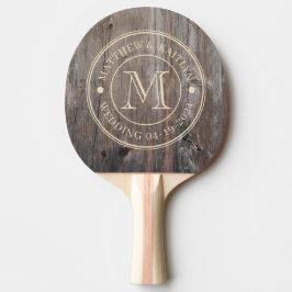 Raquete De Ping Pong Monograma de Casamento em Tábuas Gastas