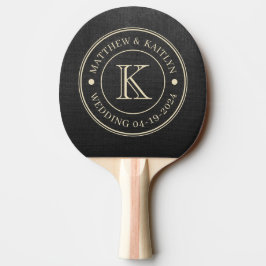 Raquete De Ping Pong Monograma de Casamento em Tela Preta