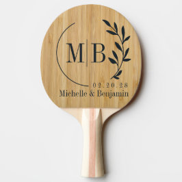 Raquete De Ping Pong Monograma de Casamento Folha de Bambu Escuro