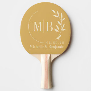 Raquete De Ping Pong Monograma de Casamento Folha do Nascer do Sol de A