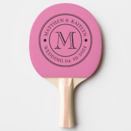 Raquete De Ping Pong Monograma de Casamento Rosa e Preto