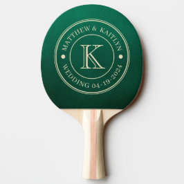 Raquete De Ping Pong Monograma de Casamento Verde Esmeralda