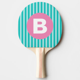 Raquete De Ping Pong Monograma de Círculo Rosa com Listras Verticais Az